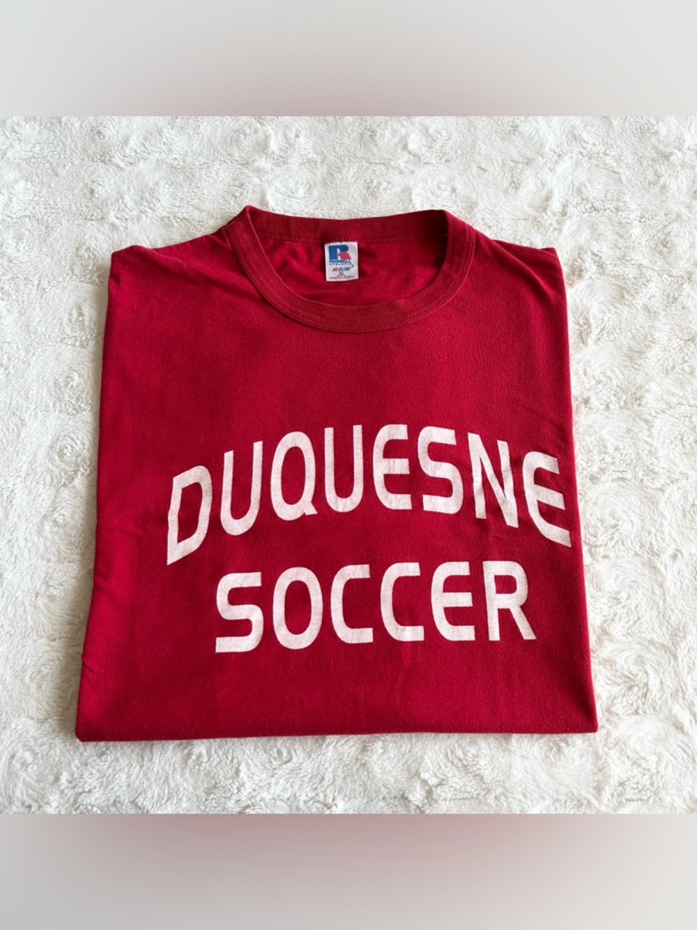 Vintage Duquesne Soccer Shirt Tee Mens XL Red Dukes Russell Athletic A10 PA Vtg